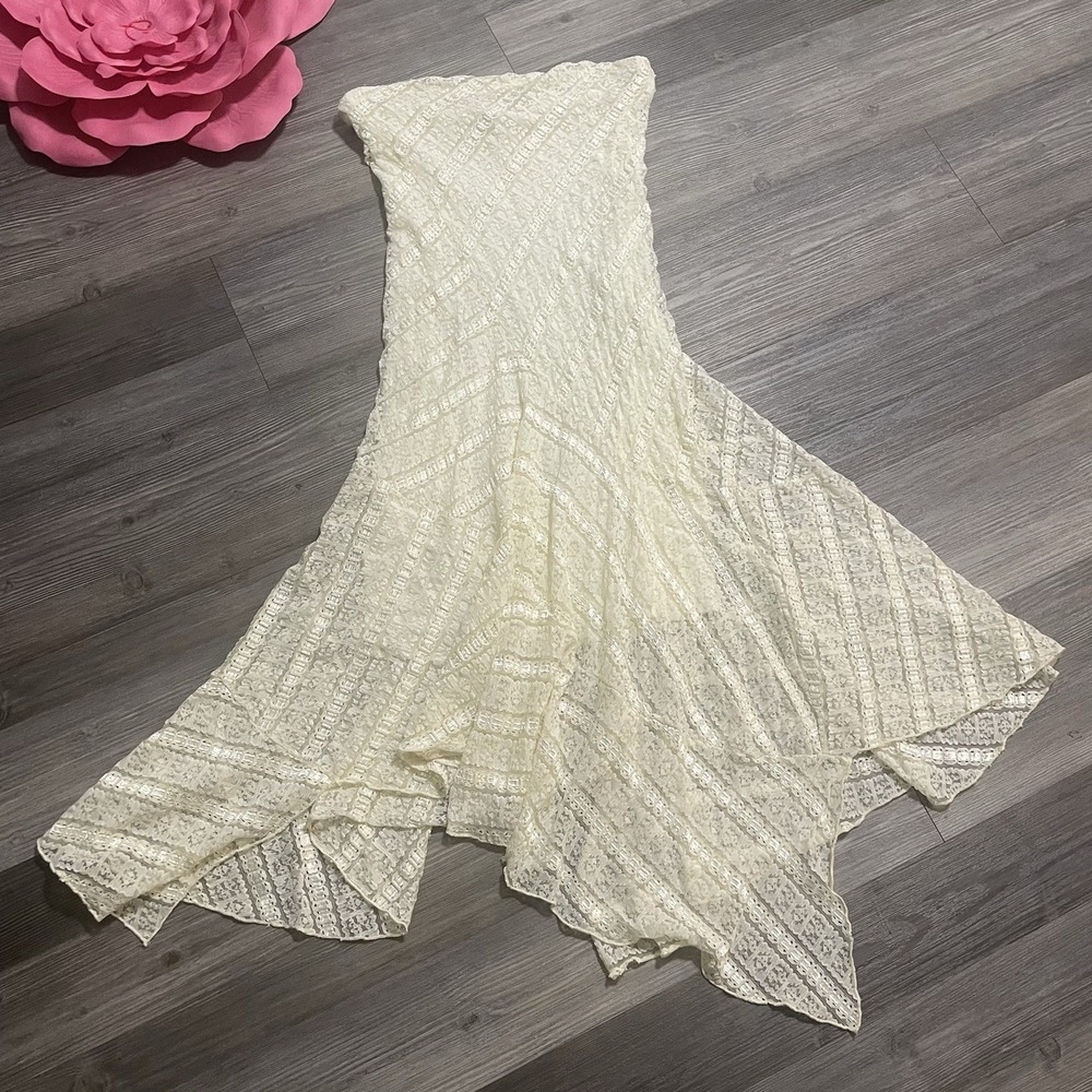 ALEXIA ADMOR Sz L Ivory Lace Overlay Strapless Asymmetrical Sharkbite Hem Fairy